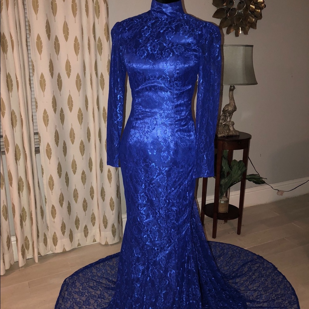 Lace Blue Prom Dress